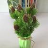 2 Bouquets Artificial Plant 7-pronged Easy To Care Plastic Fake Cedar Branches with Simulation Pine Cones for Home