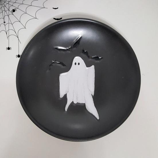 Prato de Fantasma de Halloween 7 Polegadas Plástico Reutilizável Prato de Fantasma Redondo Louça de Mesa para Jantar Sobremesa para Doce ou Travessura Suprimentos para Festa de Halloween