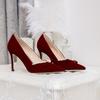 Wedding Shoes Women's White Satin Bow Pearl Bridesmaid Shoes Wine Red Bridal Shoes Women Heels Pumps