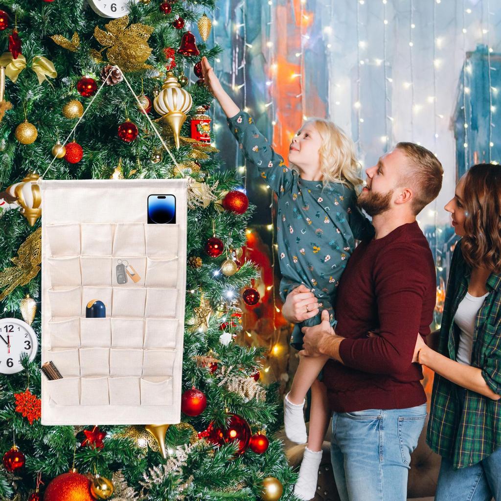 Christmas Fabric Countdown Calendar 24-Day Hangable Make Your Own Countdown Pocketses For Children Boys Girls Kids Students