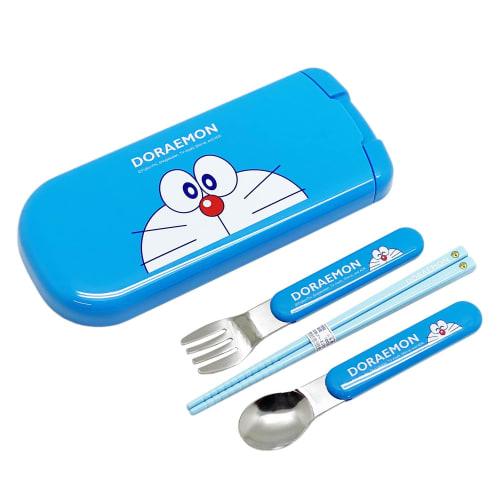 OSK Bento Chopsticks & Cutlery, Doraemon Pull-Lid Trio with Chopsticks (16.5cm), Spoon, and Fork, Antibacterial, Made In Japan, CT-20