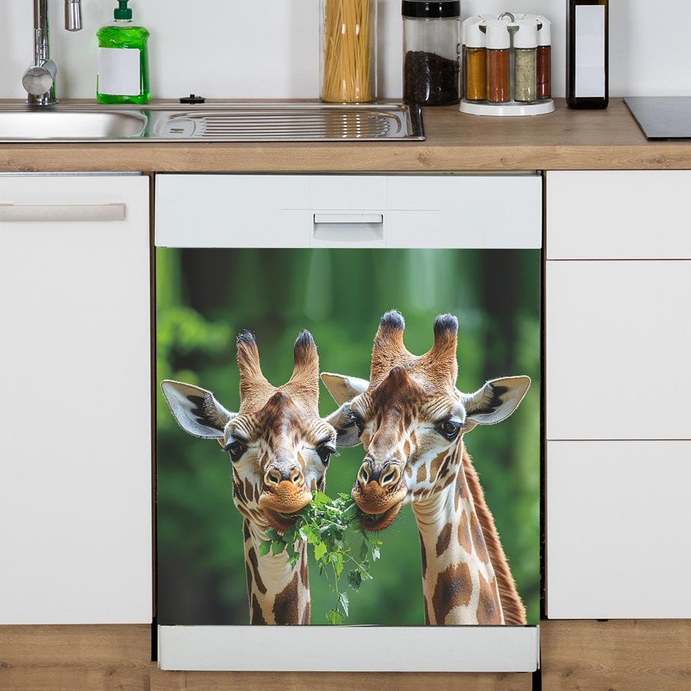 Funny Grass Eating Giraffe Kitchen Cabinets Dishwasher Home Decor Stickers Self-adhesive