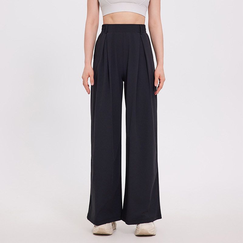 

Big Wide Leg Straight Sports Pants Female Autumn Drape Mop Speaker Casual Loose Slimming Fitness European and American Fashion Black M