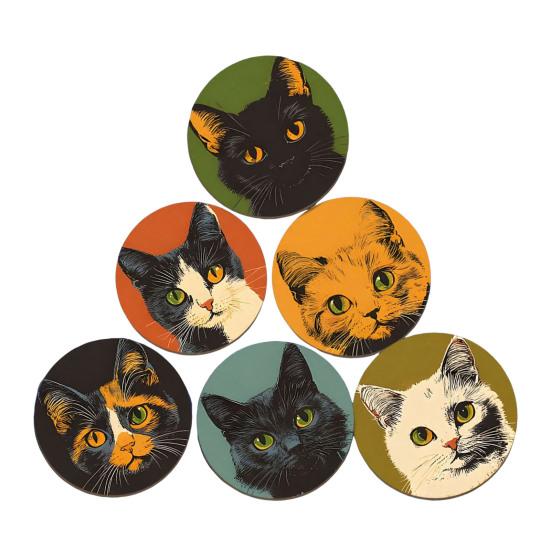 Unique Cat Themed Gifts Wooden Coasters, Decorative Heat Resistant Table Mats, Non-slip Cup Protective Mats for Furniture Insulation Coasters