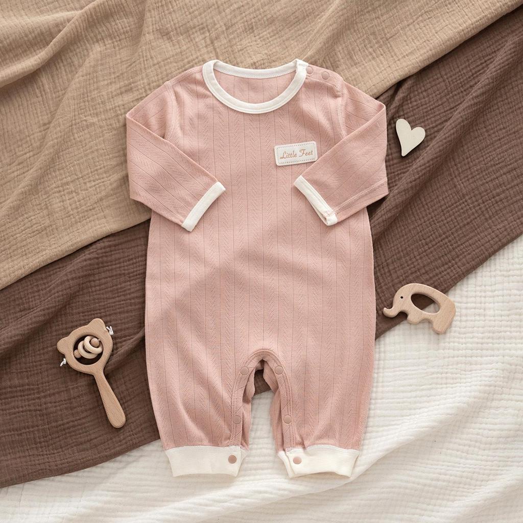 Ultra-Thin Cotton Baby Jumpsuit with Belly Protection & Long Sleeves - Breathable, A-Class for Summer & Air-conditioned Spaces