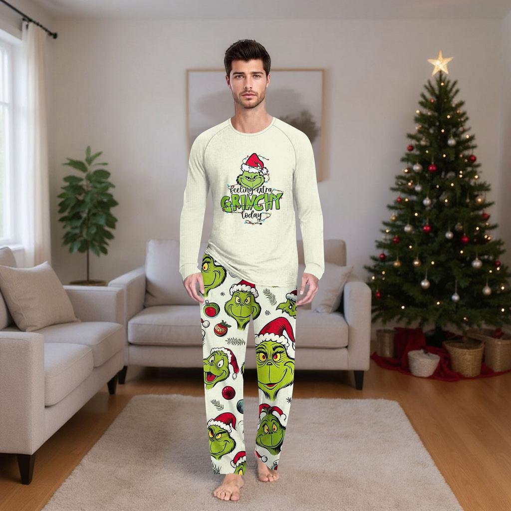 Zestaw rodzinny z długimi rękawami i spodniami w nadruki świąteczne Zestawy rodzinne