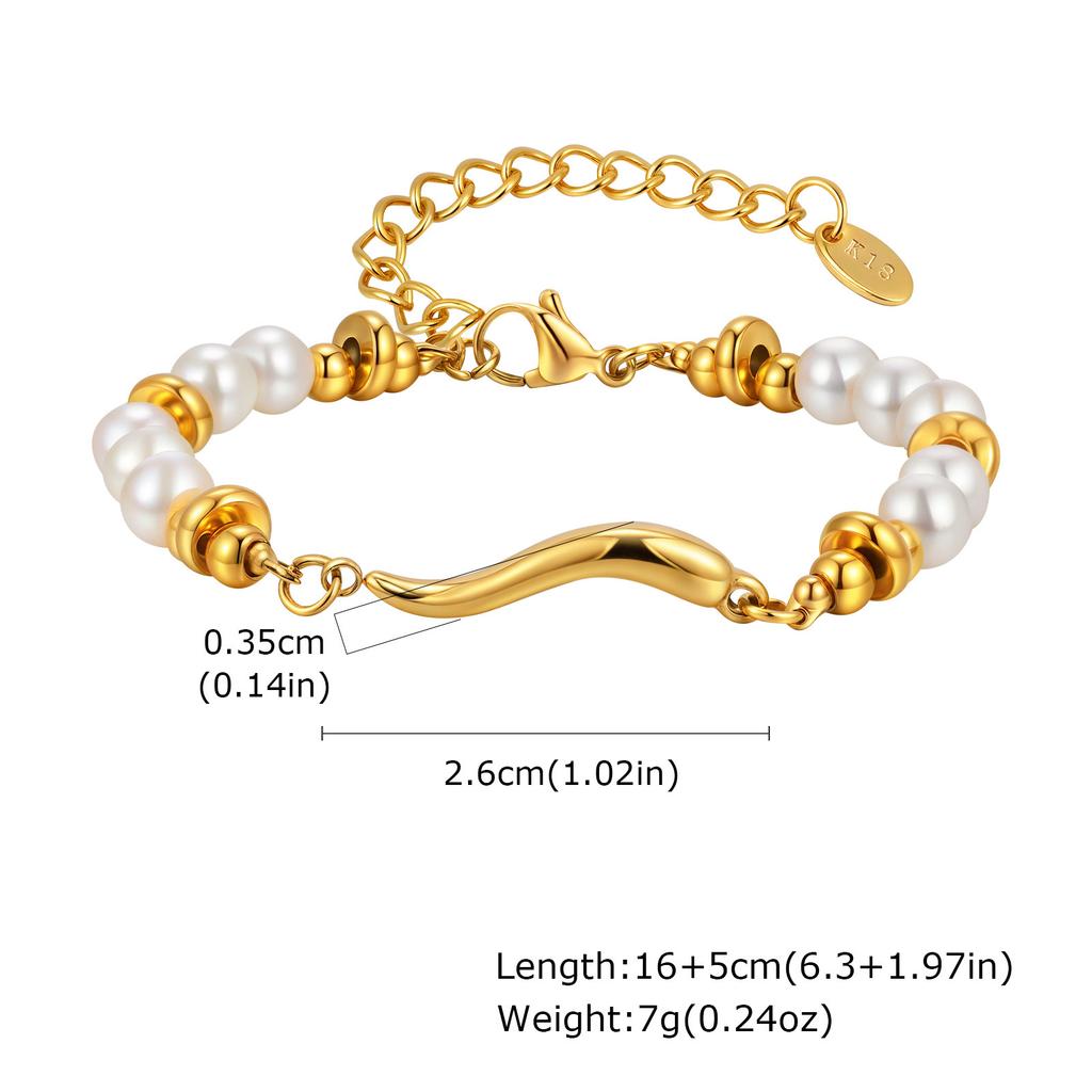 Fashion Jewelry Stainless Steel Imitation Pearl Gold Bracelet Elegant Accessories 2367