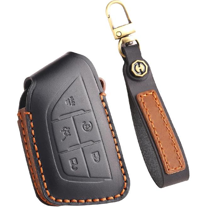 Leather 6-Button Key Fob Cover Case for Cadillac CT4 CT5 Escalade Lyriq -2025, for Cadillac XT4 XT5 2025 2024 (Blue) 5-Button Key Fob