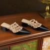 Baotou heel summer half drag hollow  middle and outer wear lazy cool slippers women's thick heel rivets pointed women's shoes
