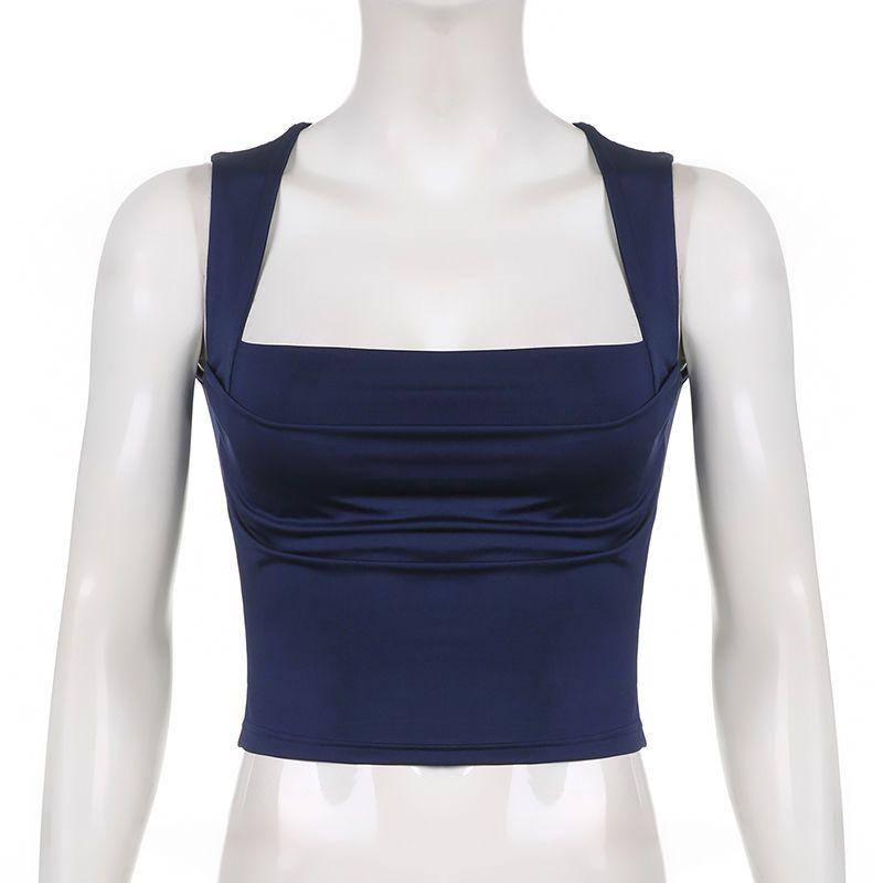 Women's Tops Solid Color Basic Models Tank Tops Slim Low-neck Undershirt Sexy Short Outer Wear Tops