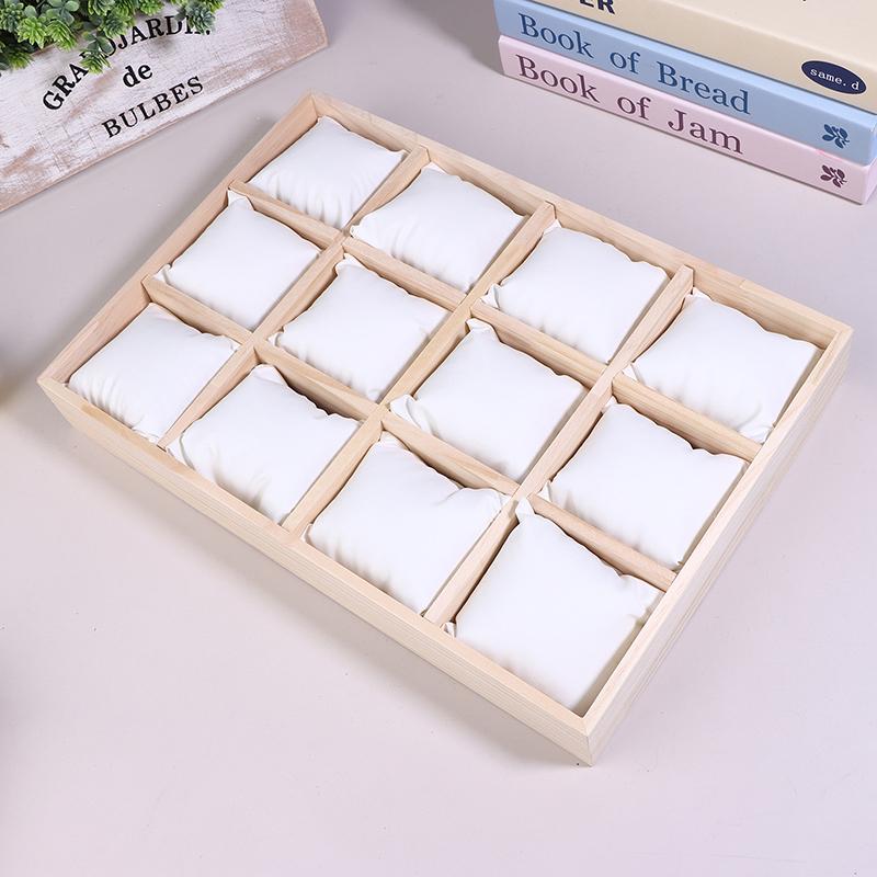 Drewniany 12-miejscowy organizer na zegarki, biżuterię i bransoletki z wyjmowanymi poduszkami flanelowymi