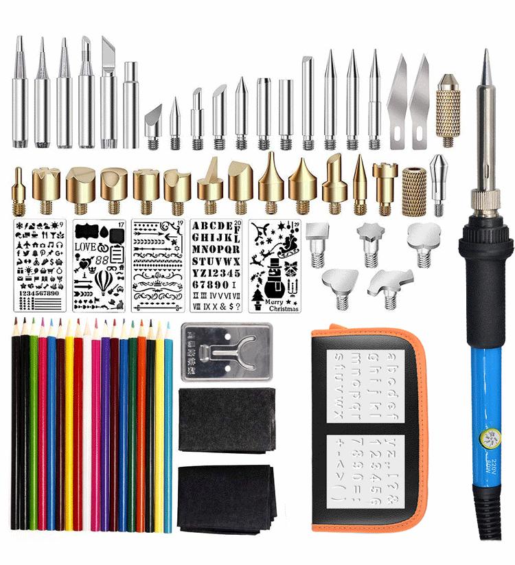 71-Piece Adjustable Temperature 60W Electric Soldering and Pyrography Set with Colored Pencils
