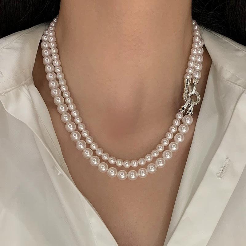 French double-layered pearl necklace niche atmospheric high-end collarbone neck chain ring sweater chain