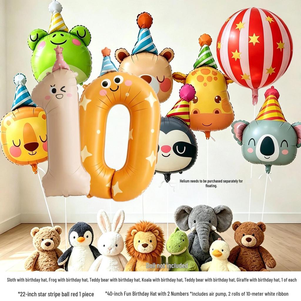 10. Geburtstag Cartoon Tiere & Zahlen Luftballon Party Dekoration für Kinder