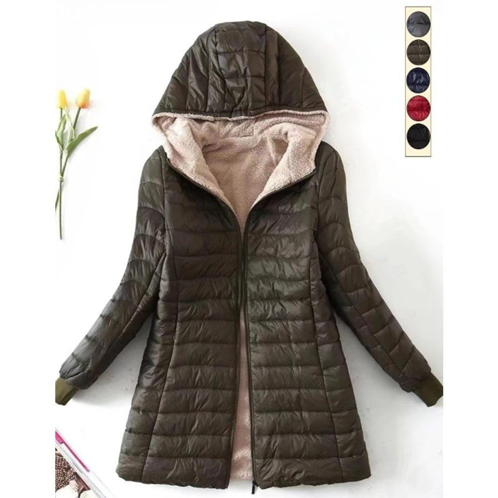 Hooded Fit Women Jackets Autumn Winter Mid-length Office Cotton Coats Warm Lamb Fleece Parkas