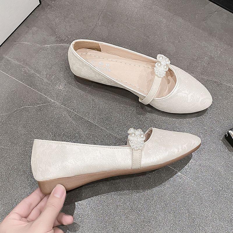 Fashion Shoes for Women Pointed Toe Wedding Bride Shoe Pearl Woman Flats White Comfortable and Elegant Y2k Dress Spring 2025 Trend 39