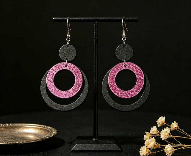 New Creative Round Pattern Spliced Wood Retro Earrings