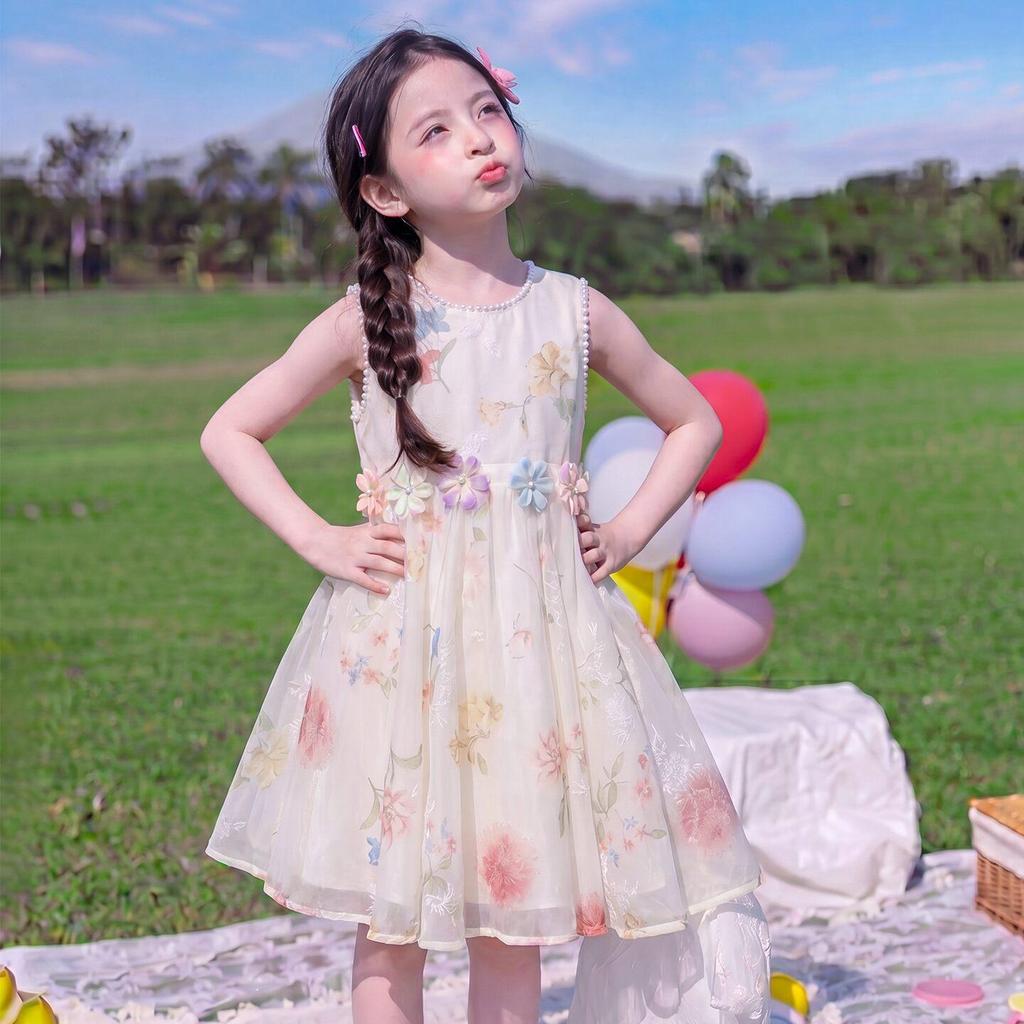2026 Florales Sommer-Prinzessinnenkleid für Mädchen - Stilvolles Urlaubs-Latzkleid