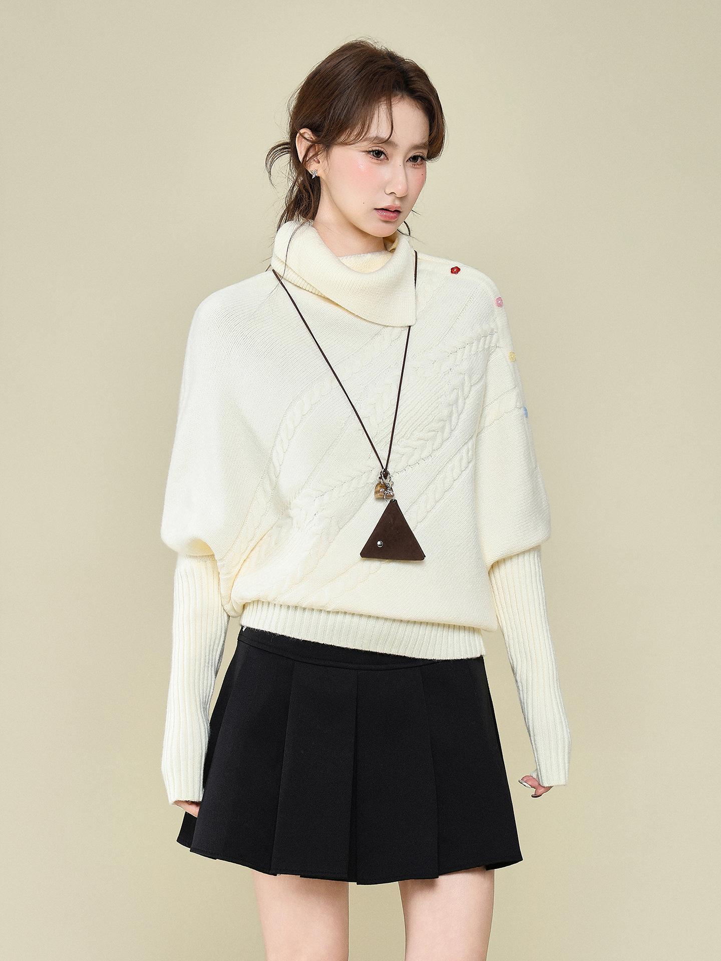 

Korean gentle wind asymmetrical turtleneck sweater long sleeve women s autumn and winter loose soft waxy knitted sweater top One size fits all