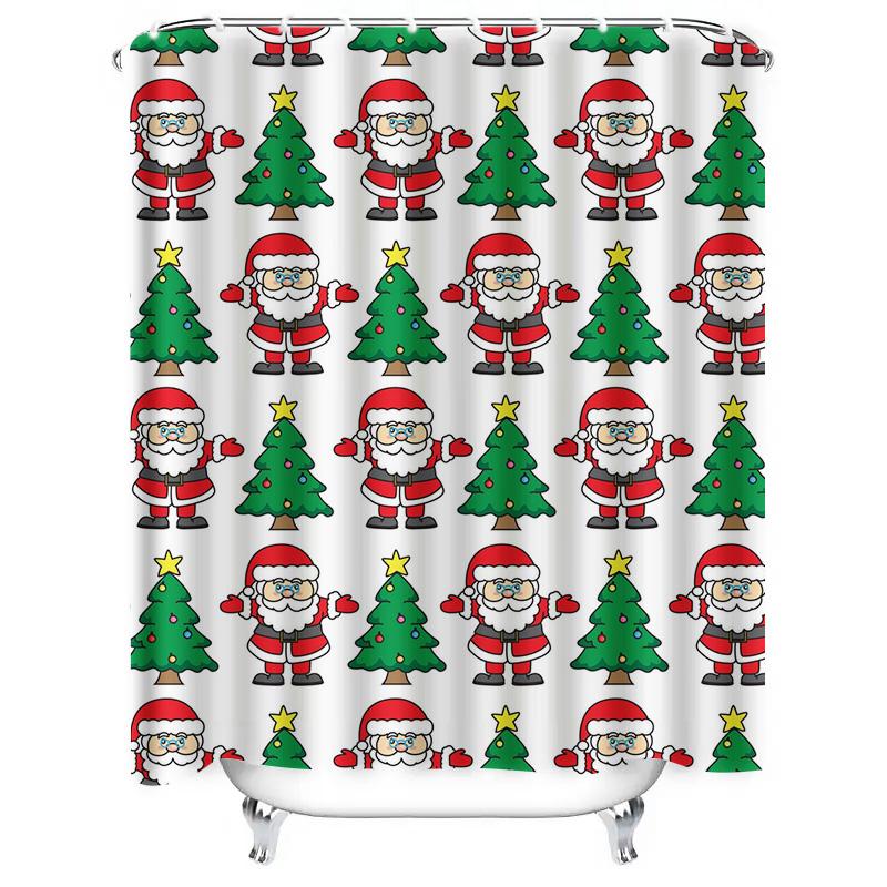 TU Christmas Shower Curtain Santa Claus Holiday Festive Bathroom Decor Waterproof Fabric Xmas Pattern Backdrop Home Decoration G