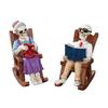Yousheng 2 Pcs Halloween Rocking Chair Skeleton Elderly Statues Small Reading Knitting Skeleton Figurine Resin Craft for Courtyard Lawn Porch Decor