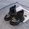 Children Autumn Winter Style Velvet Cotton Boots Boys Girls Metal Chain Middle Boots Shoes
