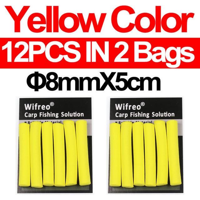 Wifreo 12PCS/2bags 8mm 5mm Carp Fishing Pop Up Foam Zig Rig Foam Sticks Hair Rig Floating Carp Fishing Bait Red Green Yellow