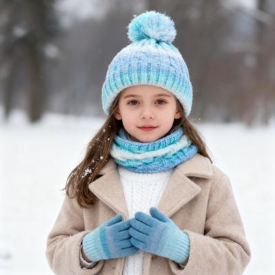 3Pcs/Set Kids Hat Scarf Gloves Set Rainbow Color Twist Texture Hat Thickened Plush Lining Neck Gaiter Knitted Gloves Set