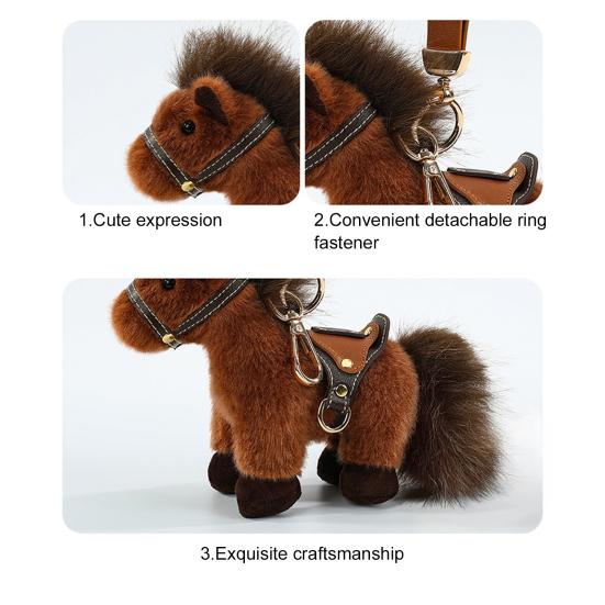 Year of The Horse Plush Keychain Soft Mini Pony with Saddle Cute Bag Charm Car Decoration Gift for 2026 Lunar New Year & Animal Lovers