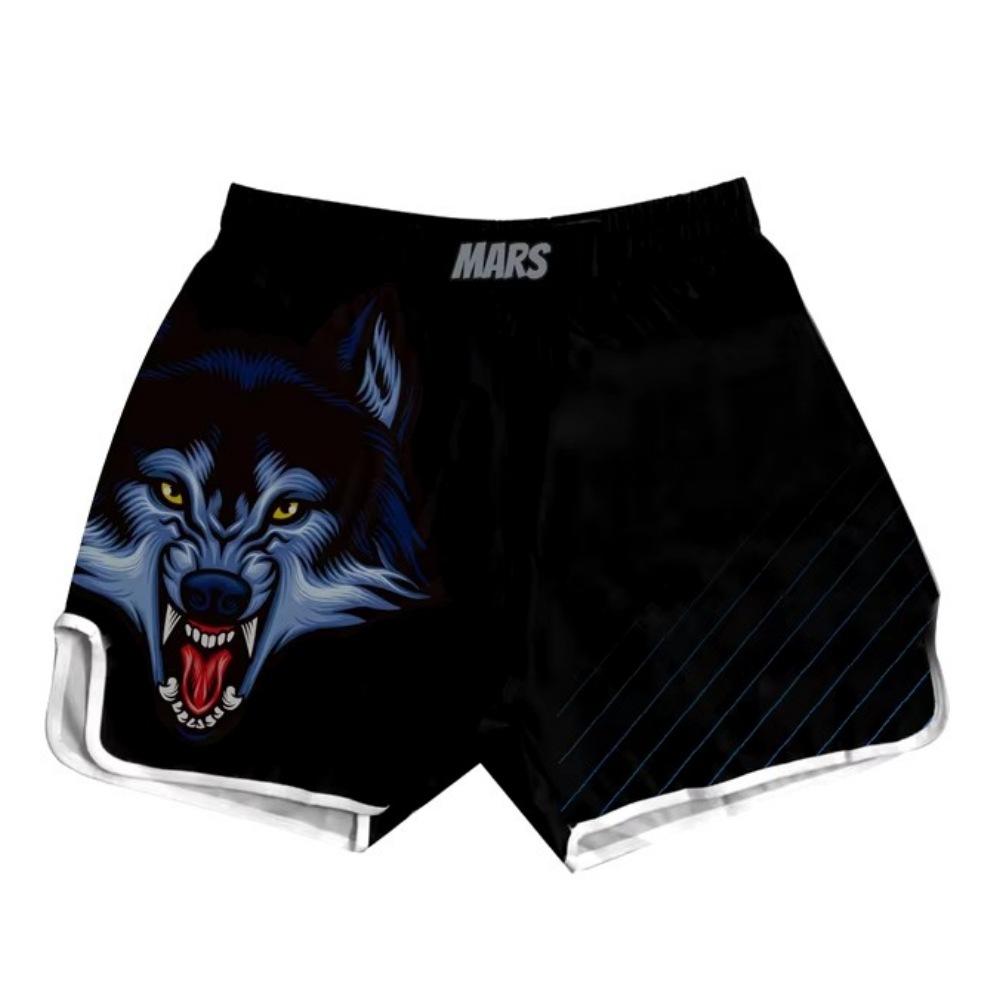 2024 New Wolf Geometric Breathable Print Combat Shorts, Muay Thai Boxing Shorts, Free Sanda Martial Arts Pants