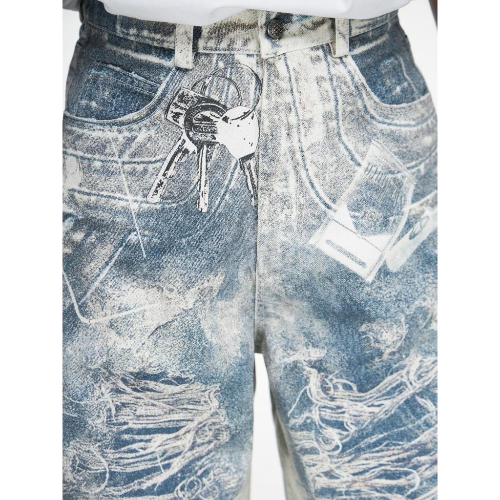 2025 American Retro 3D Print Baggy Wide-Leg Jeans Keychain