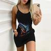 Summer New Peacock Peacock Feathers  Pattern Print Sleeveless Bodycon Dress with Pockets Sexy Slim Fit Elegant Party Dress