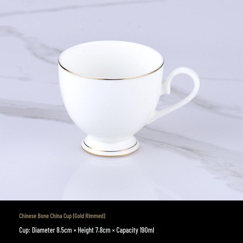 Luxurious Bone China Gold Rim Coffee Cup & Saucer Set - Pure White Ceramic English Style for Hotels and European Coffee Service