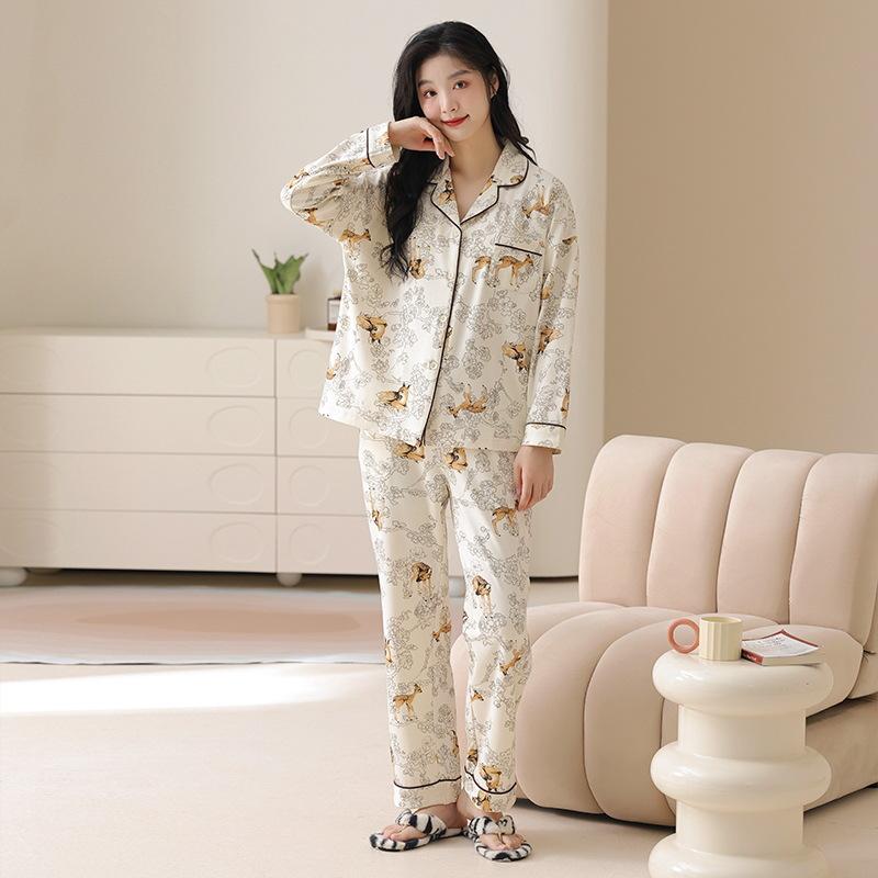 1A antibacterial pajamas women's 1011 new autumn all-pure cotton long-sleeved summer loungewear set spring and autumn models