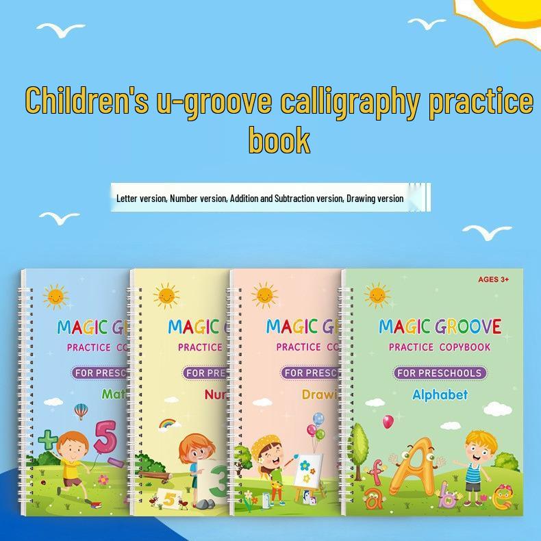 English Calligraphy Practice Book for Children: Reusable Magic Traceable Grooved Drawing Pad