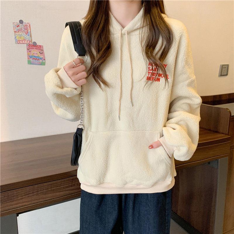 Wind real shot lamb wool hooded autumn and winter furry sweater women's fleece thickened coat