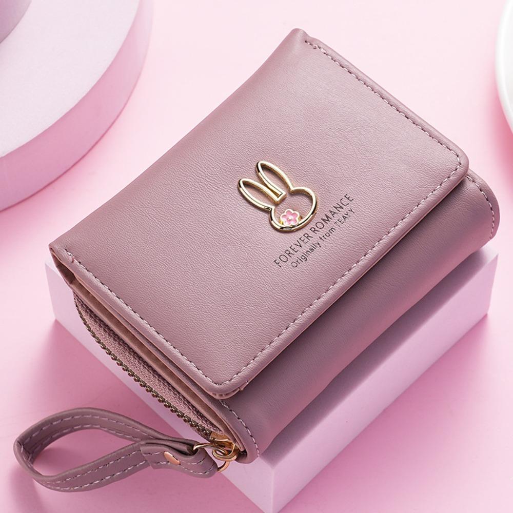 PU Leather Three-fold Wallet Korean Style Short Purse Simple Women s Wallet Girl
