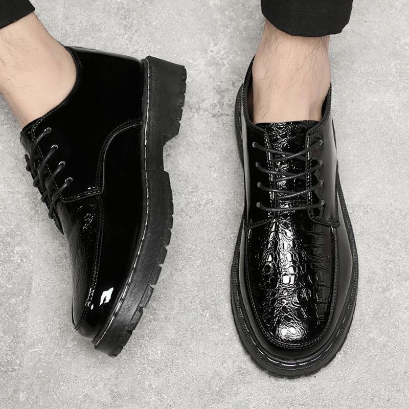 Animal Print Round Toe Business Black Moccasin Man Casual Shoe Soft Thick Sole Dress Shoes Leather Men Platform Formal Brogue Pu