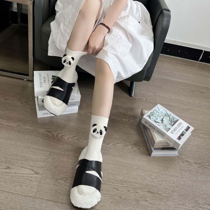 Cotton Booties Socks Cute 3D Panda Doll Crew Socks Cartoon Ankle Socks Casual Calf Socks Student Girls Middle Tube Socks