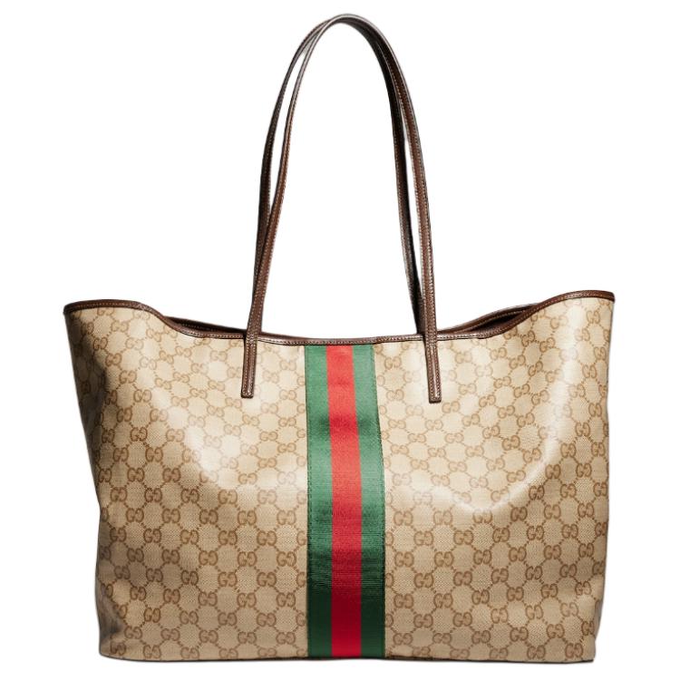 Gucci Tribeca GG Red Green Web Tote Bag Coated Canvas Shoulder Bag Large Women tote bag Dark-Brown 874745-FAF79-8547