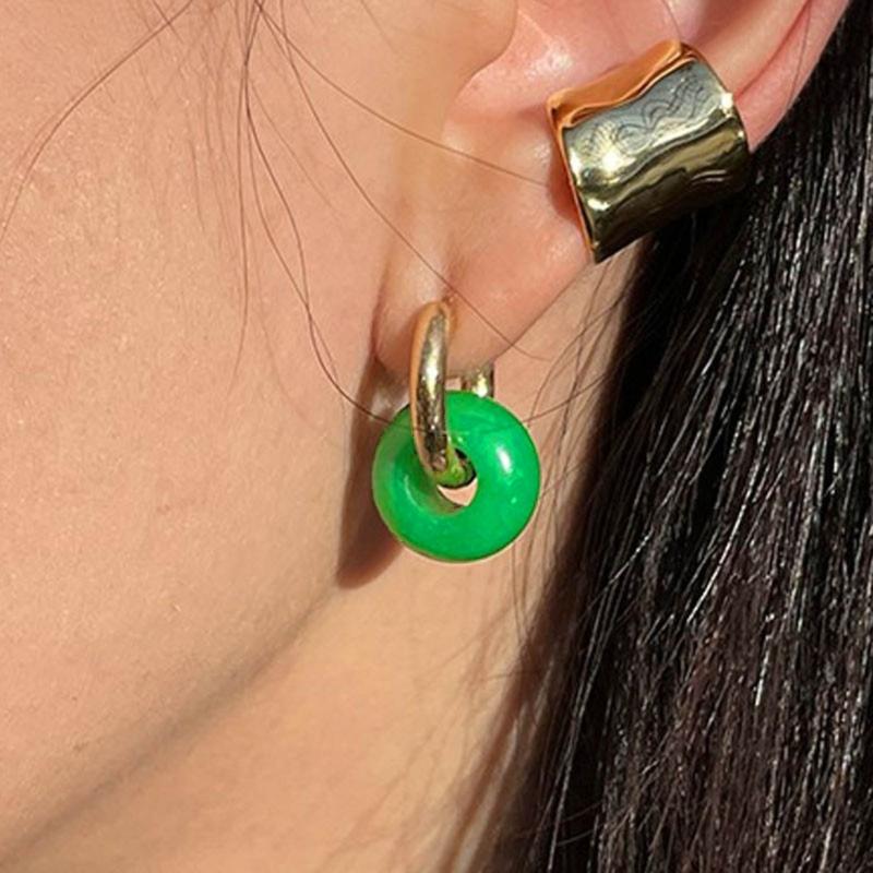 Natural Stone Bead Earrings Stainless Steel Ear Hooks Circle Ear Buckle Hoops Fashion Ear Jewelry Gift for Women Girls