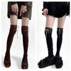 Ribbed Knit Striped Over Knee Long Socks for Women Japanese Student Sweet Bowknot Lace Splicing Thigh High Stockings