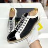 Fashion Luxury Brand Large Size Men's Flat Sneakers 6 To 13 Patent Leather Lace-up Black White Casual Shoes for Men