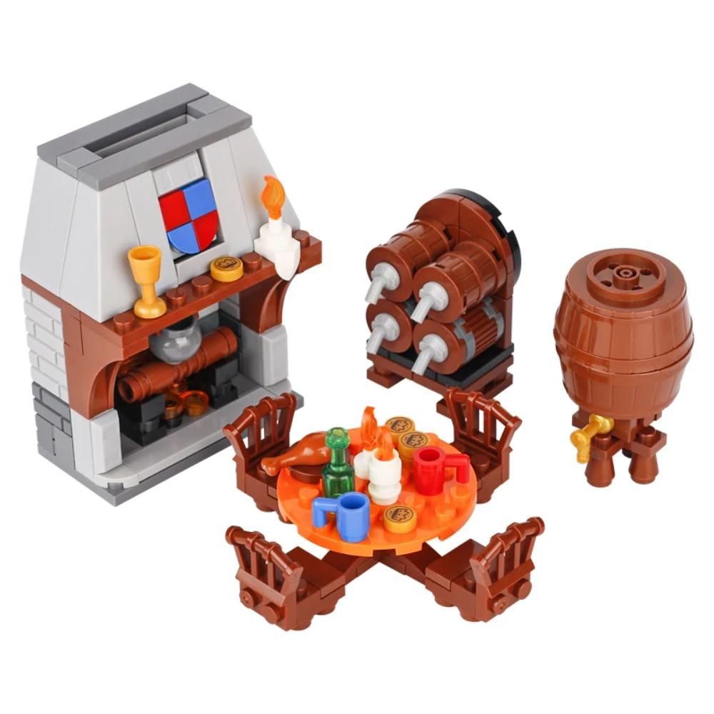 MOC Medieval Napoleonic Furniture Sheepskin Paper Cabinet Building Blocks Ink Map Compass Printed Tiles Bricks Toys Boys Gift