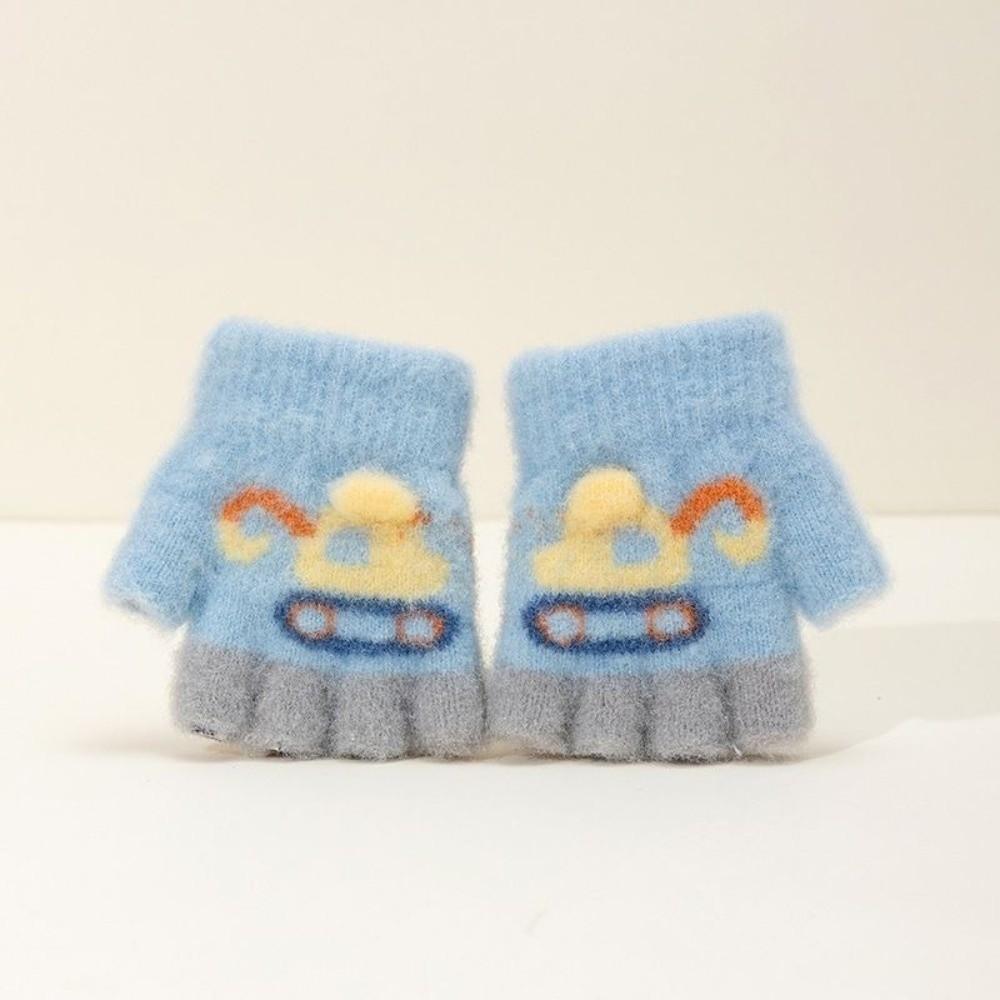 Cute Cartoon Children s Gloves Cold Proof Warm Gloves New Half-finger Mitten Kids синий