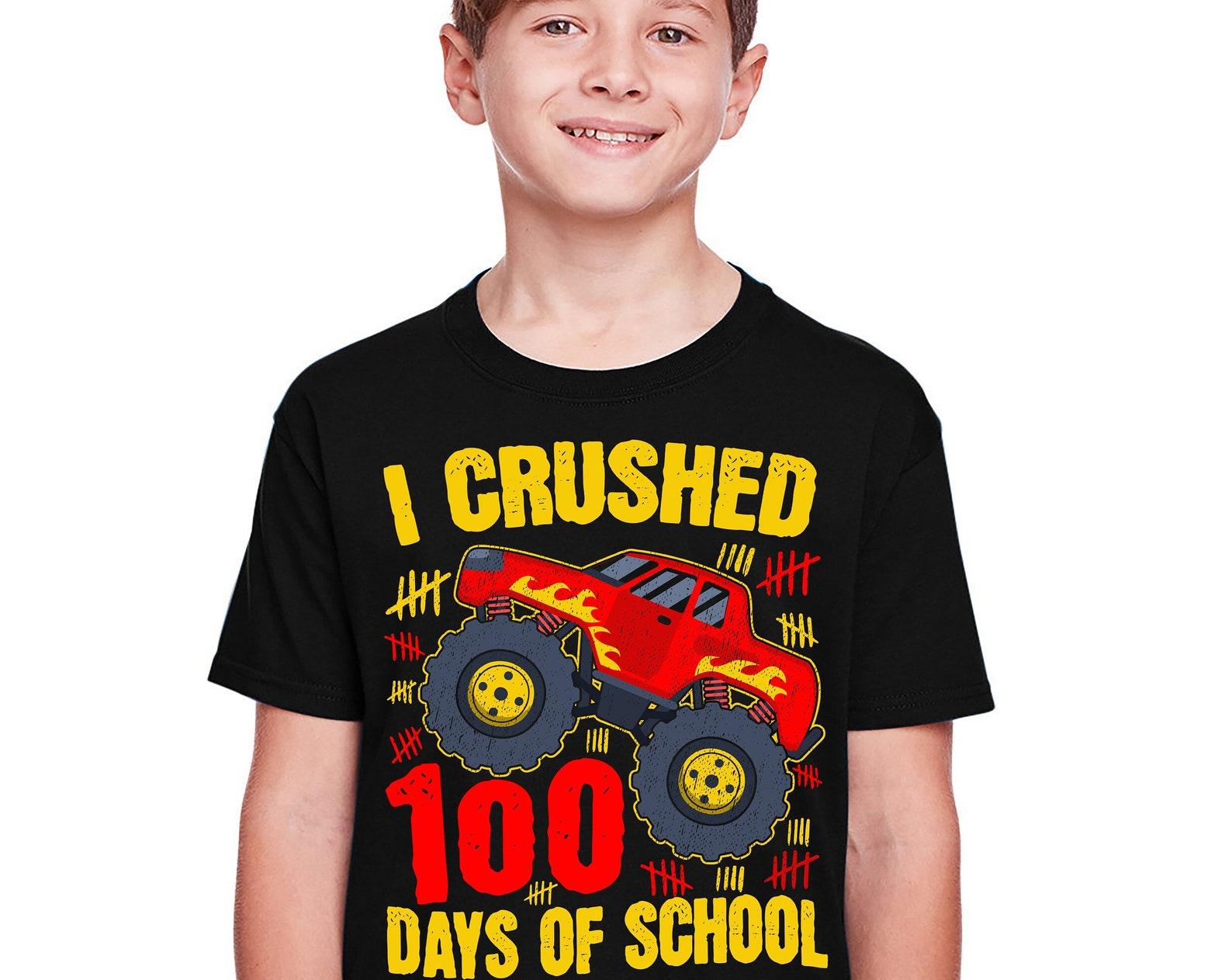 Youth Boys Girls School T-shirt 100 days of school day Tee Shirt I crushed 100 days of school youth cotton tee for him her M
