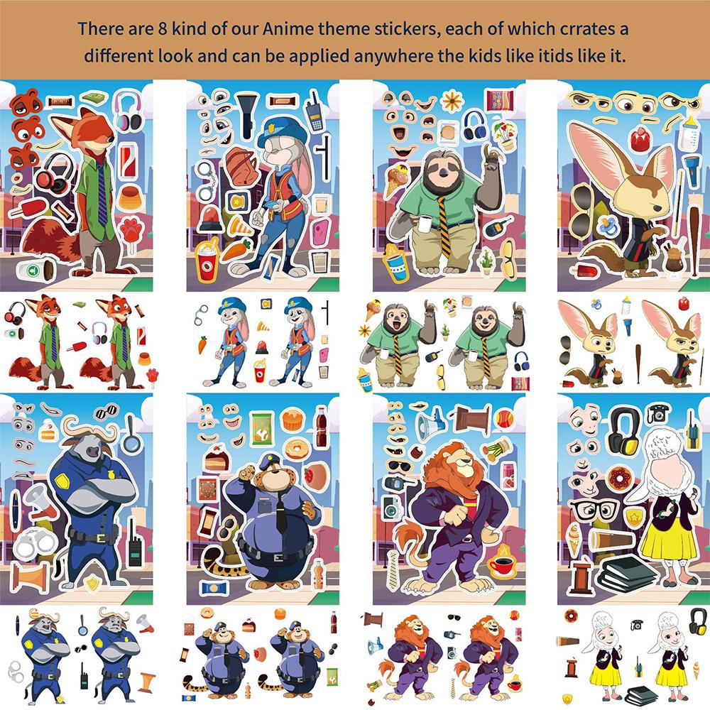 

8/16pcs Disney Cartoon Zootopia Puzzle Stickers Games Funny DIY Make a Face Assemble Jigsaw Decoration Craft Sticker Party Favor 8PCS