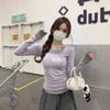 Design sense contrasting color fake two long-sleeved crew neck T-shirt women's spring and autumn Korean niche chic slim-fitting inner top