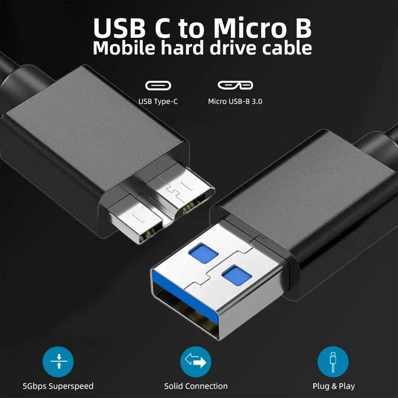 Type A Male To Micro B Fast Data Sync Cord 100W USB 3.0 High-speed Data Transfer Cables for Samsung Hard Disk HDD SSD Sata Cable