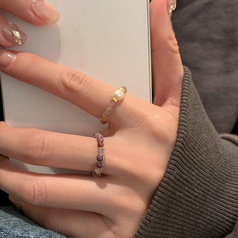 Freshwater Pearl Bodhi Splicing Elastic Ring Baroque Personalized Index Finger Ring Fashion Girlfriend Versatile Jewelry Wholesale